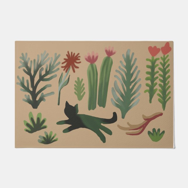 Tapete Trendy Cat Rug, Gatinho Com Planta Porta (Frente)