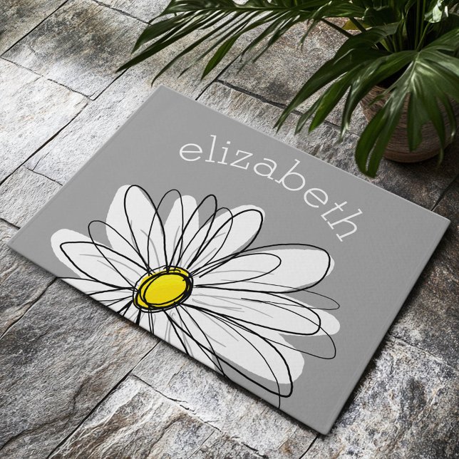 Tapete Trendy Daisy com cinza e amarelo (Custom Welcome Mat)