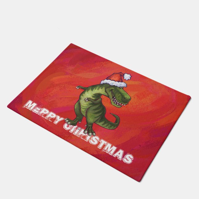 Tapete TRex Dino em Santa Hat em Vermelho (Inclinado)
