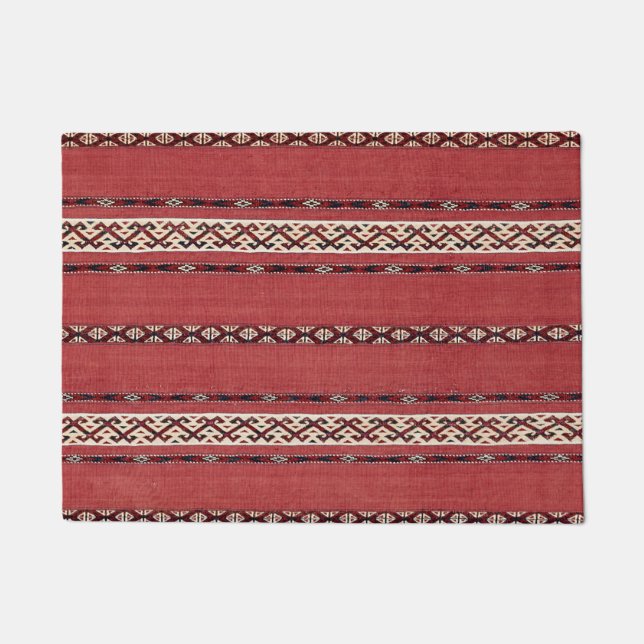 Tapete Triângulo Stripe Kilim II Vermelho Preto Branco  (Frente)