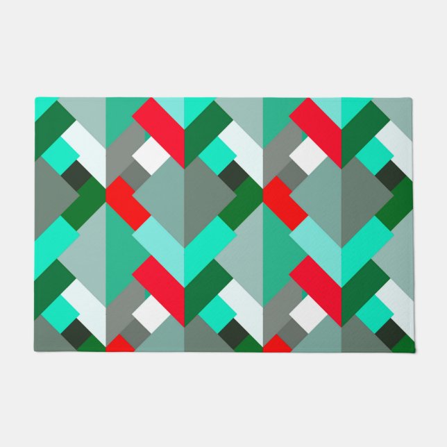 Tapete Triângulos Abstrato modernos, Turquesa, Vermelho e (Frente)