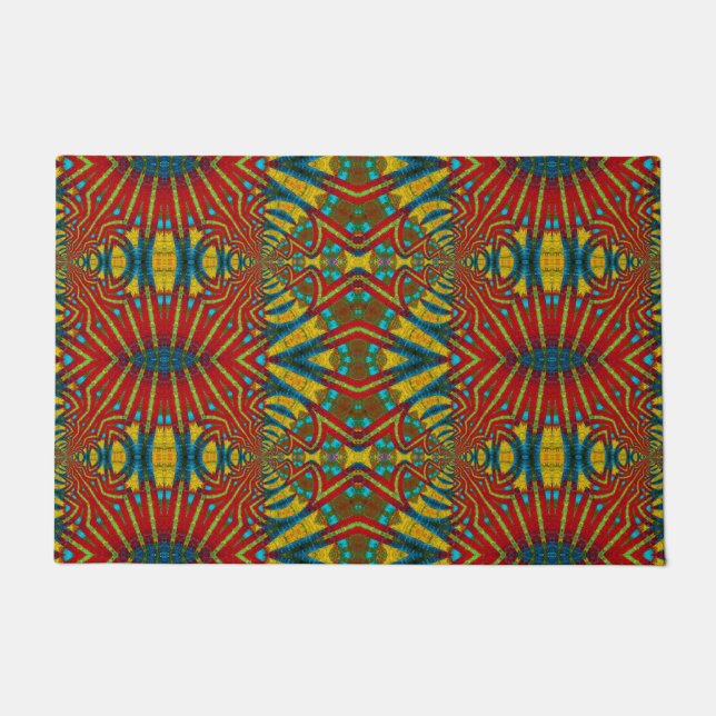 Tapete Tribal Multicolor Azul Turquesa Boho Amarelo (Frente)