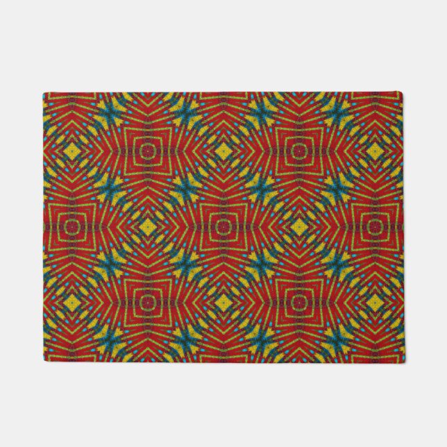 Tapete Tribal Único Hippie Boho Azul Amarelo Vermelho Col (Frente)