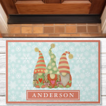 Trio de Gnome de Natal em Aquarela Nome da Família