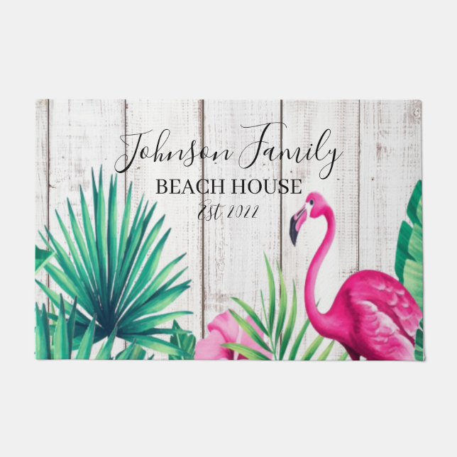 Tapete Tropical Floral Flamingo Family Name Beach House (Frente)