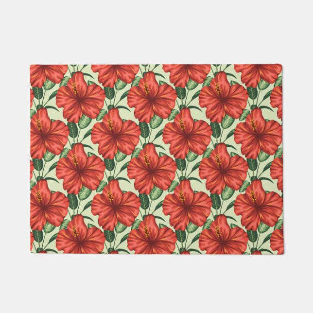 Tapete Tropical floral seamless pattern red flowers (Frente)