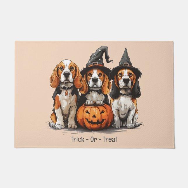 Tapete Truque Ou Tratar Cães De Beagle Halloween (Frente)