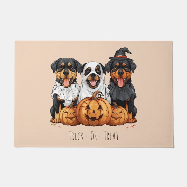 Tapete Truque Ou Tratar Cães Rottweiler De Halloween (Frente)