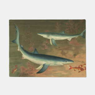 Tapete Tubarões-Azuis Comendo Peixes, Vida Marinha Antiga