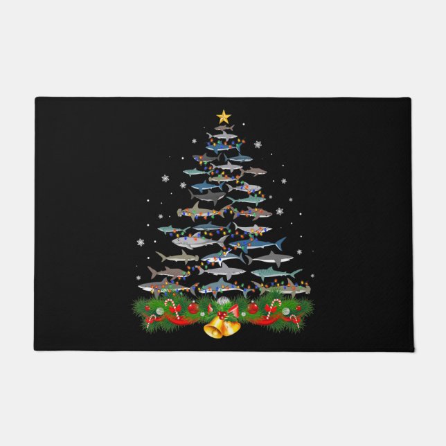 Tapete Tubarões de Natal com tubarão dão presentes a mulh (Frente)
