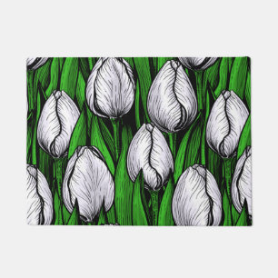 Tapete Tulipas brancas com folhas verdes