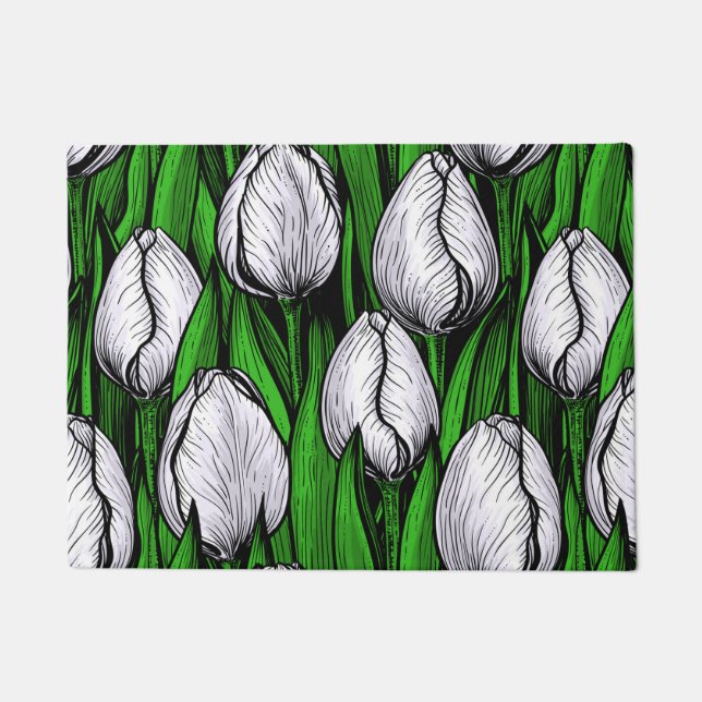 Tapete Tulipas brancas com folhas verdes (Frente)
