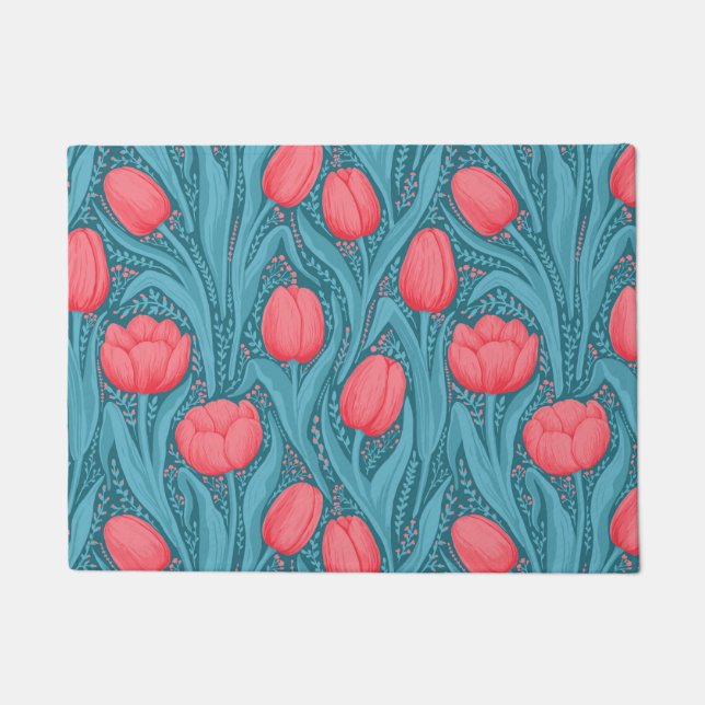 Tapete Tulipas em azul e vermelho (Frente)