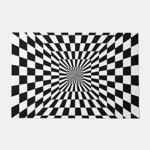 Tapete túnel de chessboard com ilusão óptica