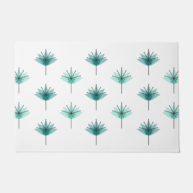 Tapete Turquesa de Flores Modernas de meio século (Frente)