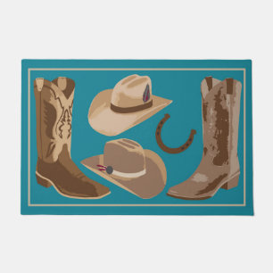 Tapete Turquesa Ocidental Teal Blue Brown Cowboy Boots Ha