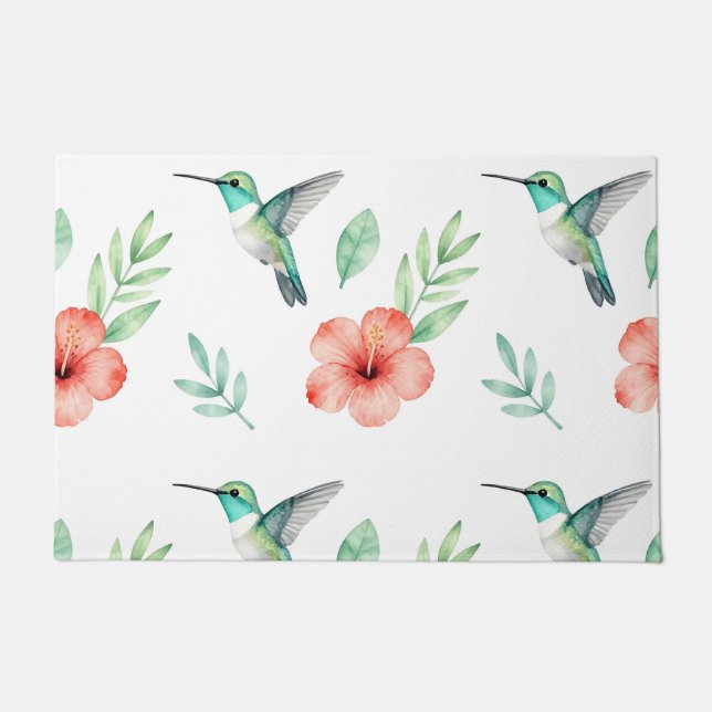 Tapete Turquoise Hummingbird Hibiscus Pattern (Frente)