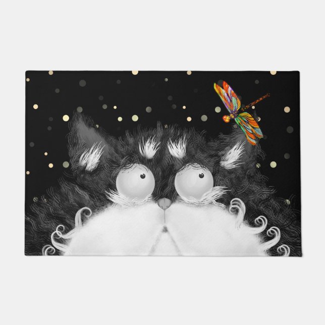 Tapete Tuxedo Cat Surpreendido por Dragonfly (Frente)