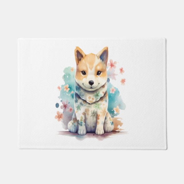 Tapete Um cachorro bonito e bem comportado em um floral (Frente)