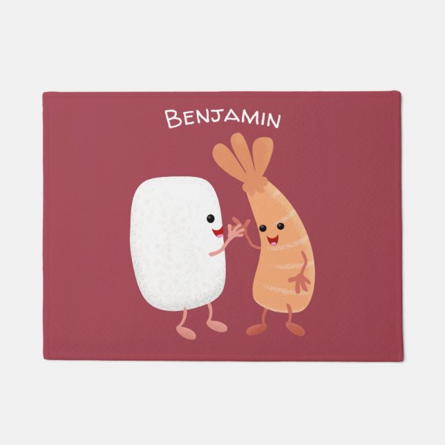 Tapete Um desenho animado de amigos de camarão de arroz d (Frente)