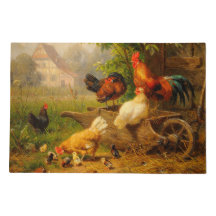 Um galo de Fazendas Olhos Vigiante Hens Carl Jutz