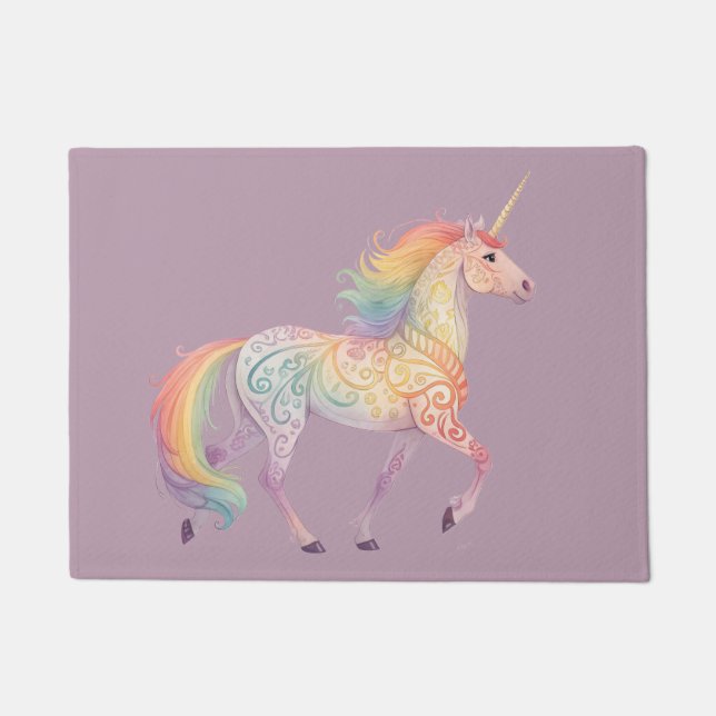 Tapete Unicórnio Arco-íris Mágico Personalizado  (Frente)