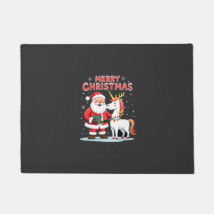 Tapete Unicórnio Natal Fofo Papai Noel em Camiseta de Nat
