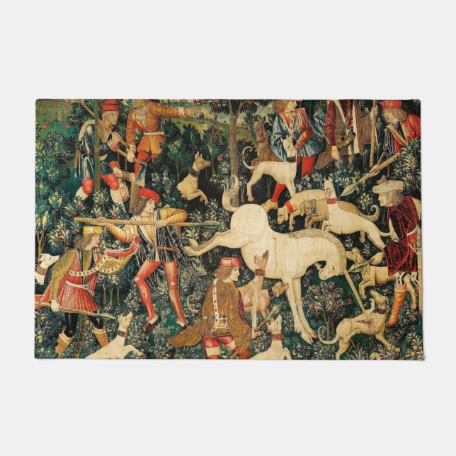 Tapete Unicórnio Tapestries Clássico Medieval Defende Caç (Frente)