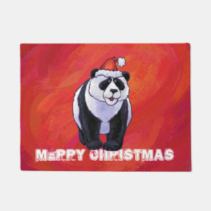 Tapete Urso de panda no chapéu do papai noel no vermelho
