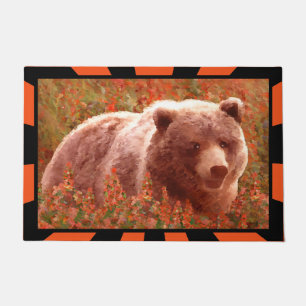 Tapete Urso Grizzly na Pintura de Arte Selvagem com Algas