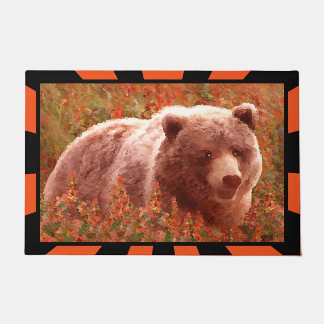 Tapete Urso Grizzly na Pintura de Arte Selvagem com Algas (Frente)