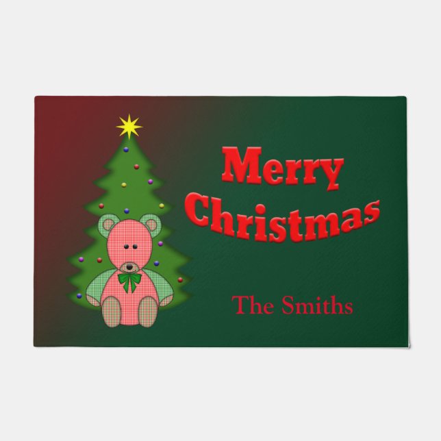 Tapete Urso Personalizado em Árvore Feliz Porta de Natal (Frente)