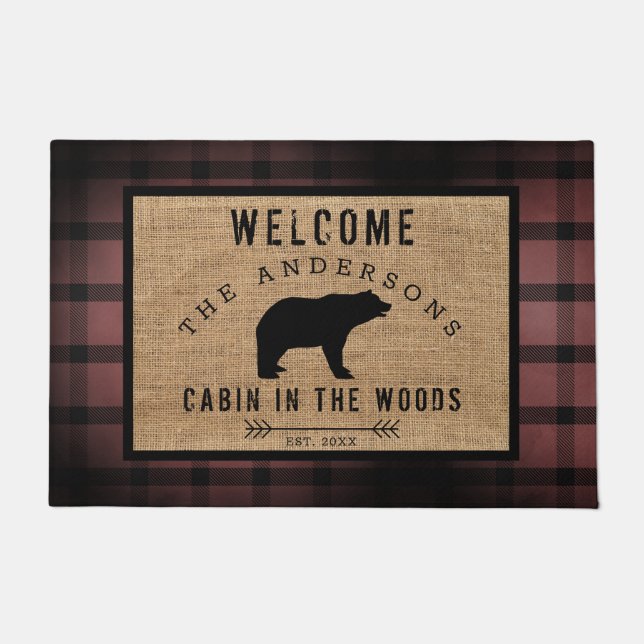Tapete Urso Xadrez Russo Bem-vindo Cabina na Floresta (Frente)