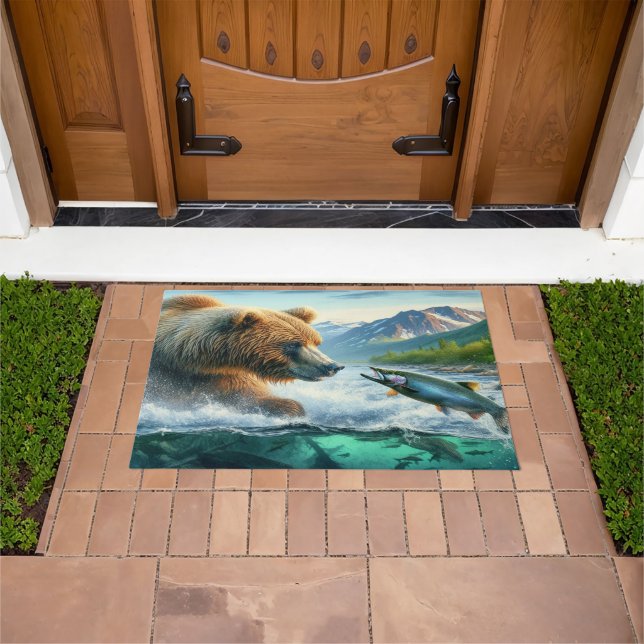 Tapete Ursos grizzly com salmão de truta-lombo 36x24 (Ar livre)