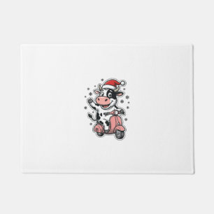 Tapete Vaca de Natal Andando de Scooter Rosa Vetor Vintag