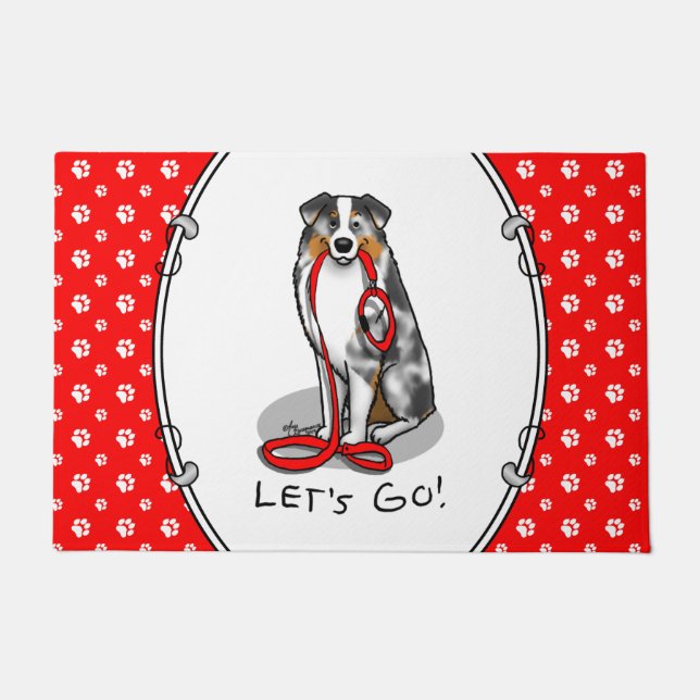 Tapete Vamos! Pastor australiano (bronzeado azul com rolh (Frente)