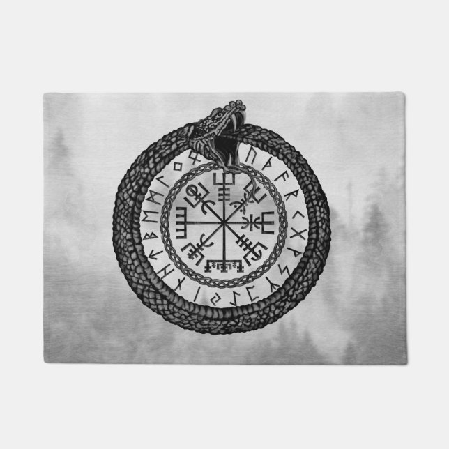 Tapete Vegvisir com Ouroboros e runes - grayscale (Frente)