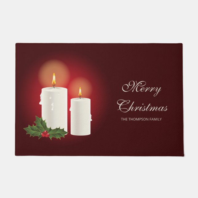 Tapete Velas de Natal Brancas em Vermelho com Texto Perso (Frente)