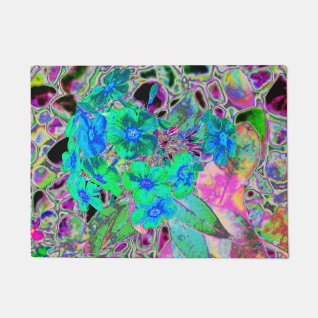 Tapete Verde limão Psicodélico Trippy e flores azuis (Frente)
