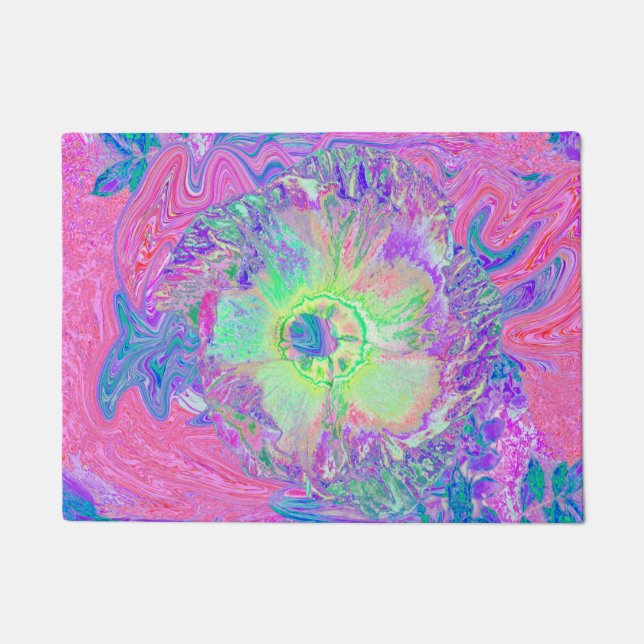 Tapete Verde limão Psychedelic Trippy e Hibiscus roxo (Frente)