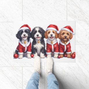 Tapete Vestido de Natal Bernedoodle com Chapéu de Papai N