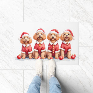 Tapete Vestido de Natal Cockapoo com Chapéu de Papai Noel