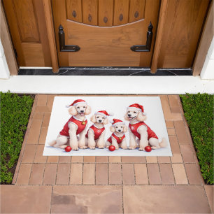 Tapete Vestido de Natal de Poodle com Chapéu de Papai Noe