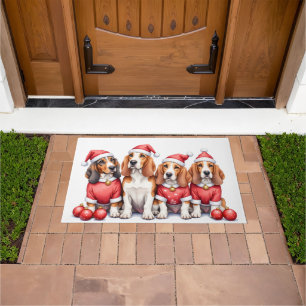 Tapete Vestido de Natal do Basset Hound com Chapéu de Pap