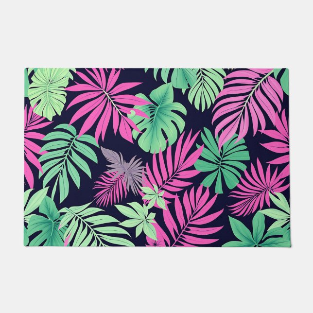 Tapete Vibrant Tropical Leaves Neon Pattern (Frente)