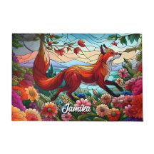 Vidro manchado - Raposa vermelha e flores