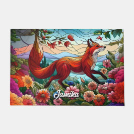 Tapete Vidro manchado - Raposa vermelha e flores