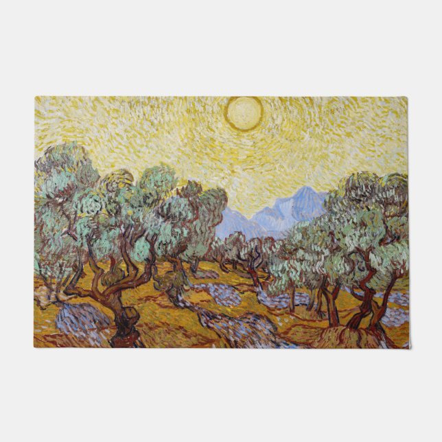 Tapete Vincent van Gogh - Oliveiras, céu amarelo e sol (Frente)