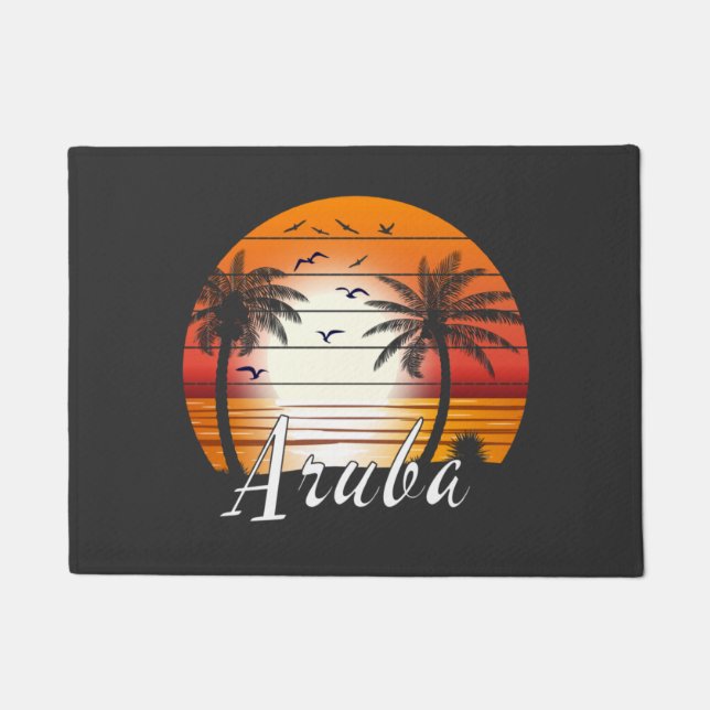 Tapete Vintage Aruba Palm Trees Summer Beach (Frente)