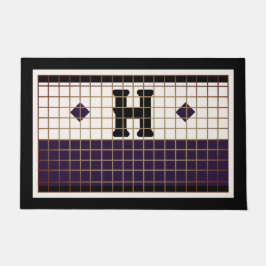 Tapete Vintage Bistro Azulejo Roxo e Monograma Dourado